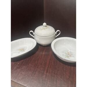 Noritake Ireland Anticipation 2963 Oval & Round Bowl 9” Soup Tureen Set Of 3 Vtg